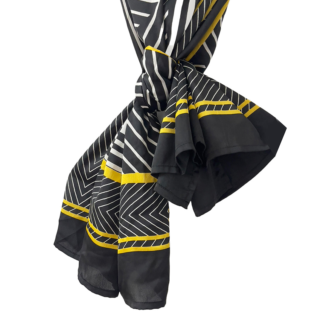 Black, Yellow & White Abstract Striped Satin Multipurpose Square Scarf