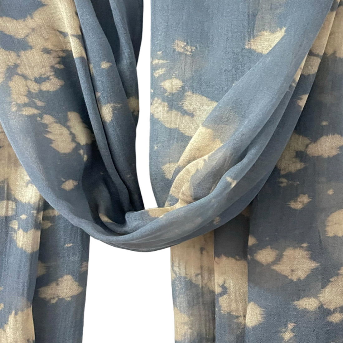 Grey & Beige Crumple Tie Dye Modal Scarf with Italian Fringes