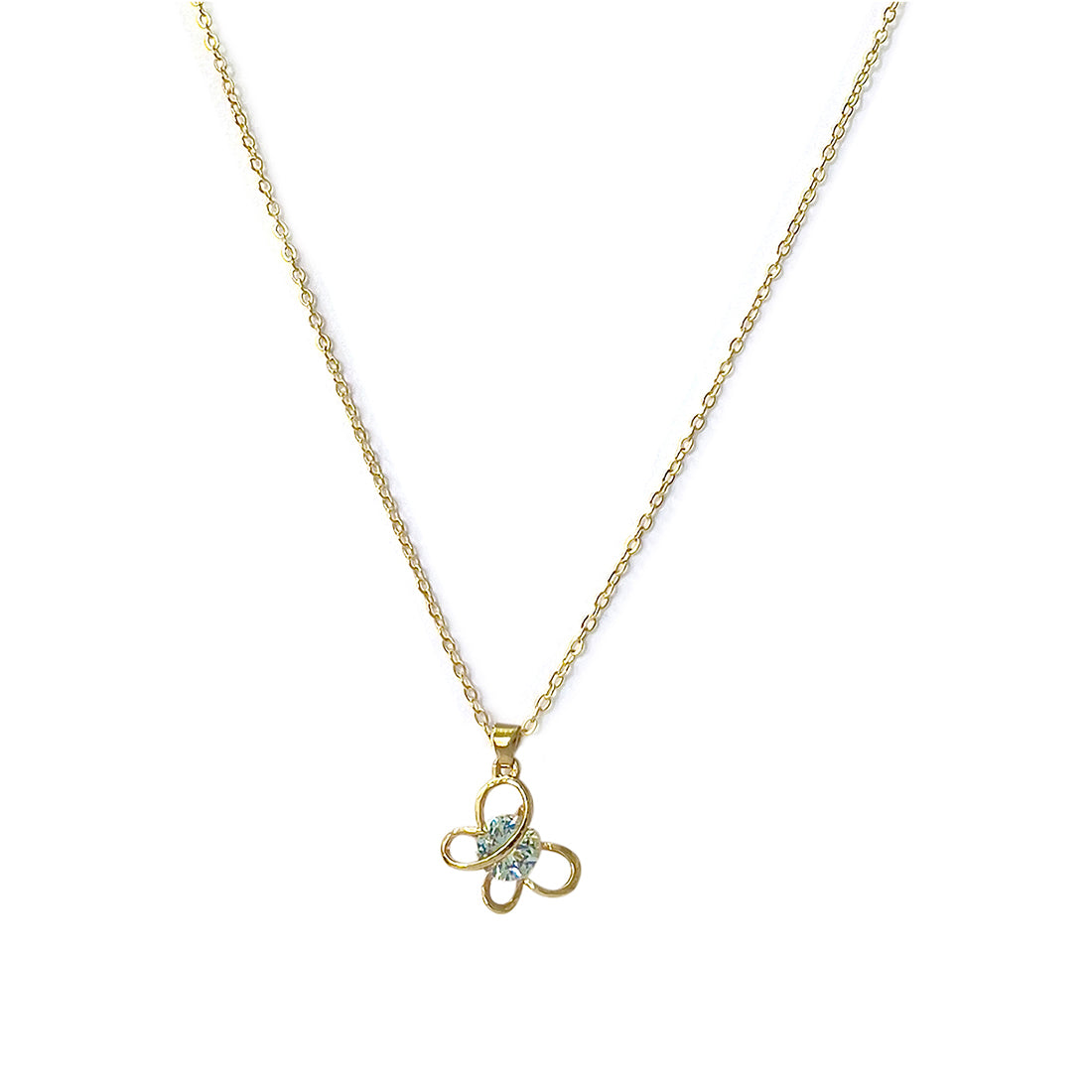 Butterfly Diamante Stud Gold-Toned Mini Pendant Necklace