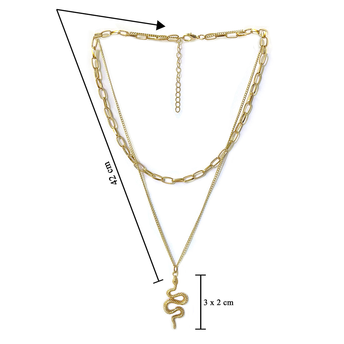 Chunky Chain-Link Snake Pendant Gold-Toned Multi-Layered Necklace