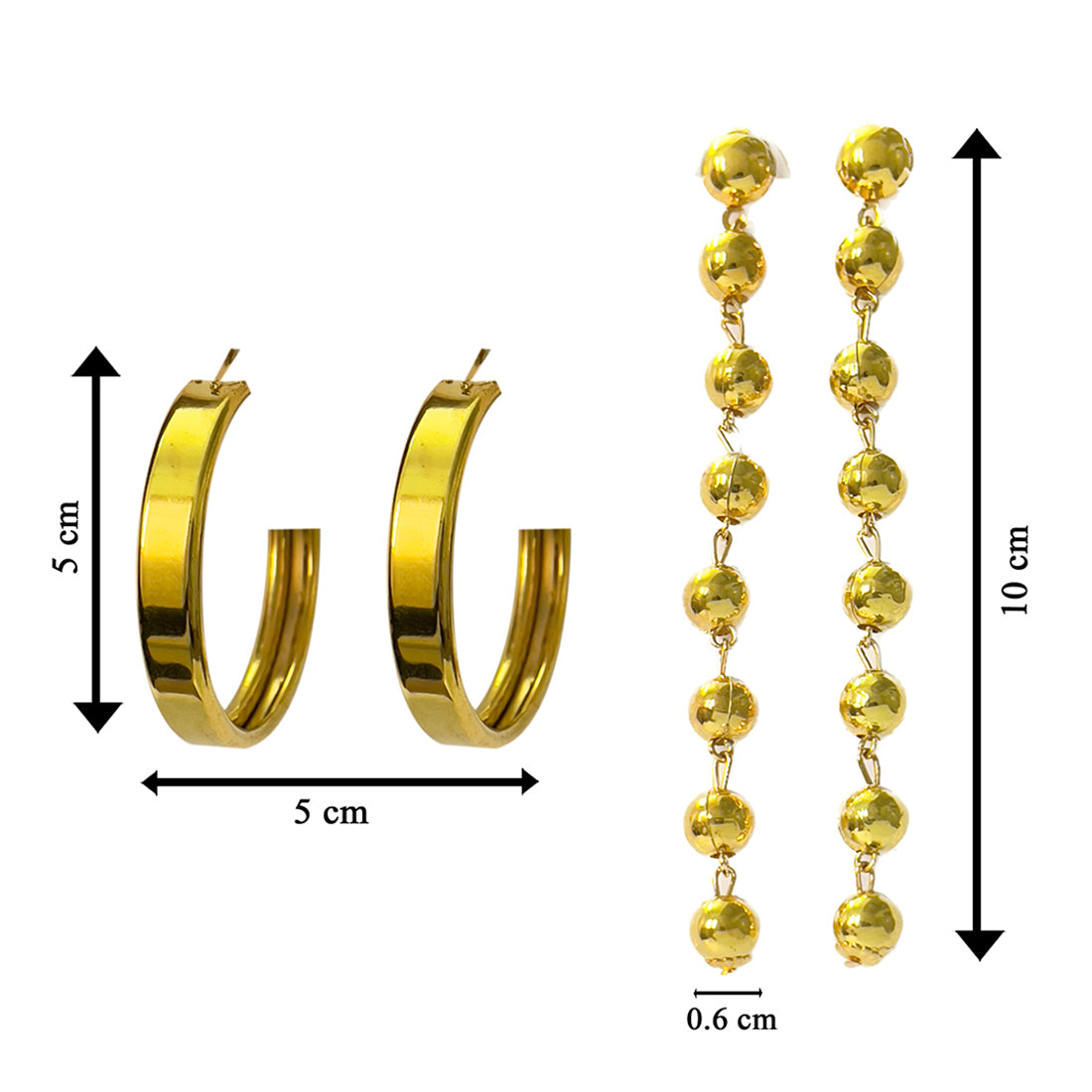 Set Of 2 Metallic Gold-Toned Long Circular Drop Earrings & Hoop Earrings