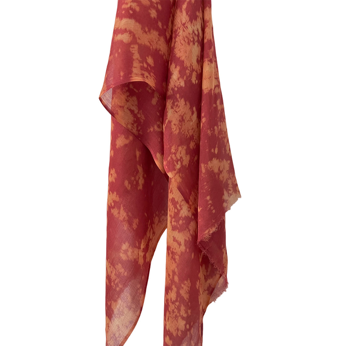 Red & Yellow Crumple Tie Dye Modal Scarf with Italian Fringes