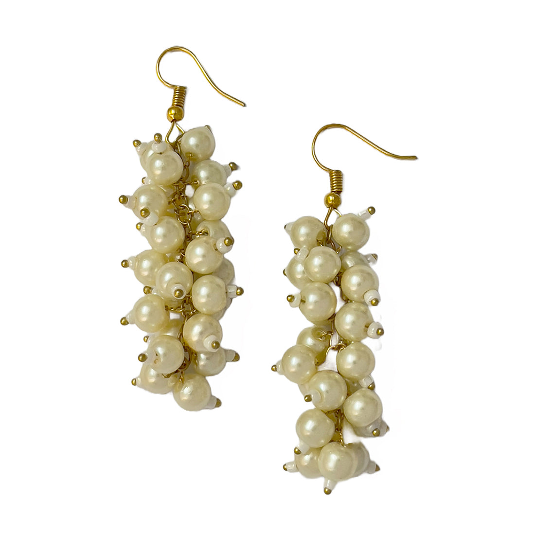 White and Gold Pearl Studded Evening Party Set of Necklace, Earrings & Bracelet for Women