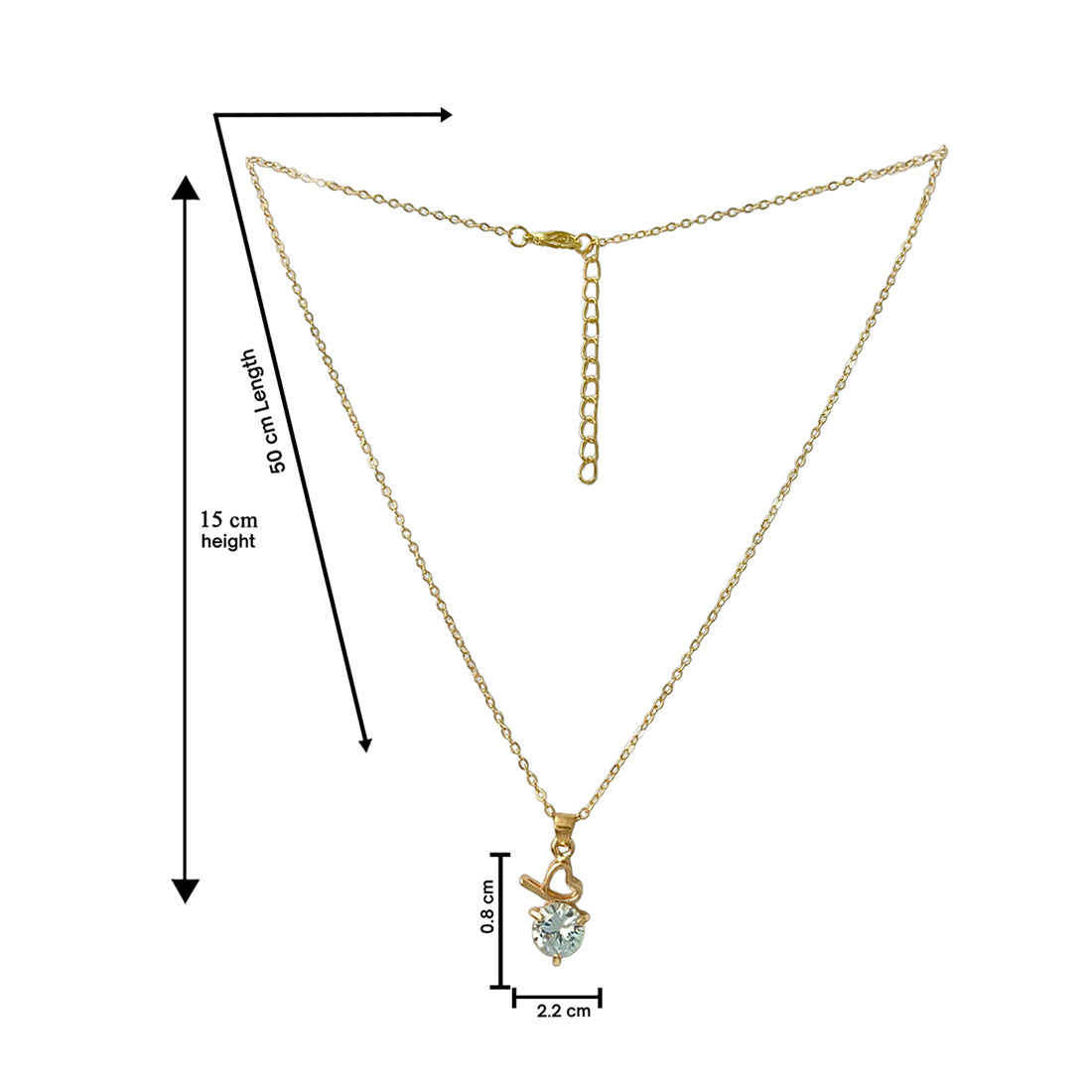 Mini Heart & Diamante Stud Pendant Gold-Toned Necklace