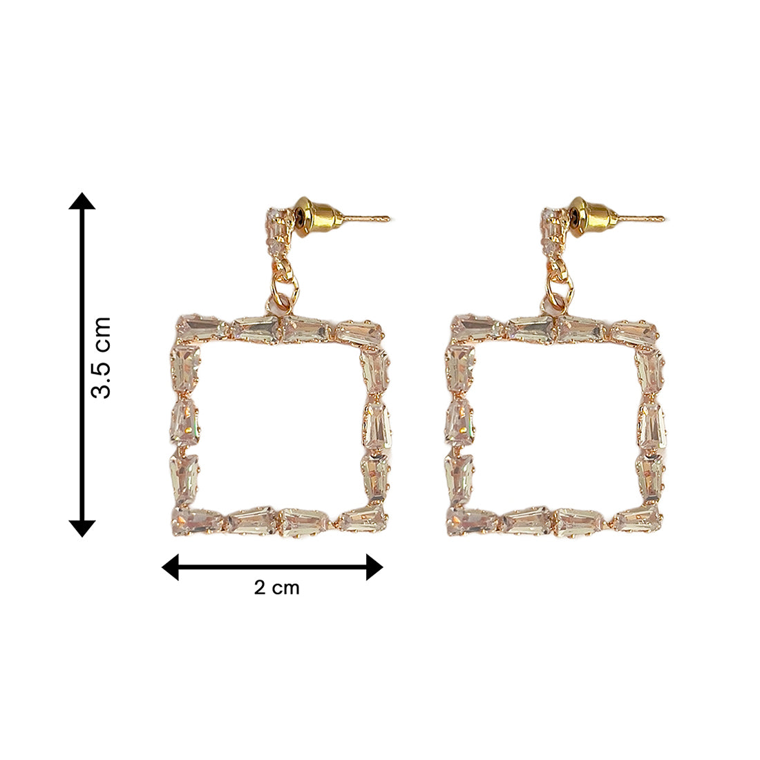 Square Rhinestone Studded Rose-Gold Toned Drop Earrings