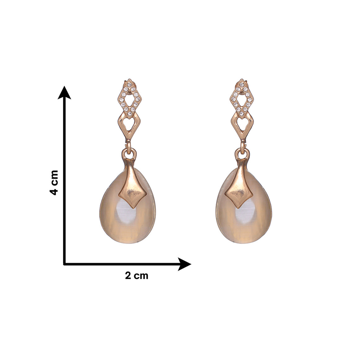 Elegant Gold-Toned Oval Shape Diamonti Stud Earrings With Moonstone Drops