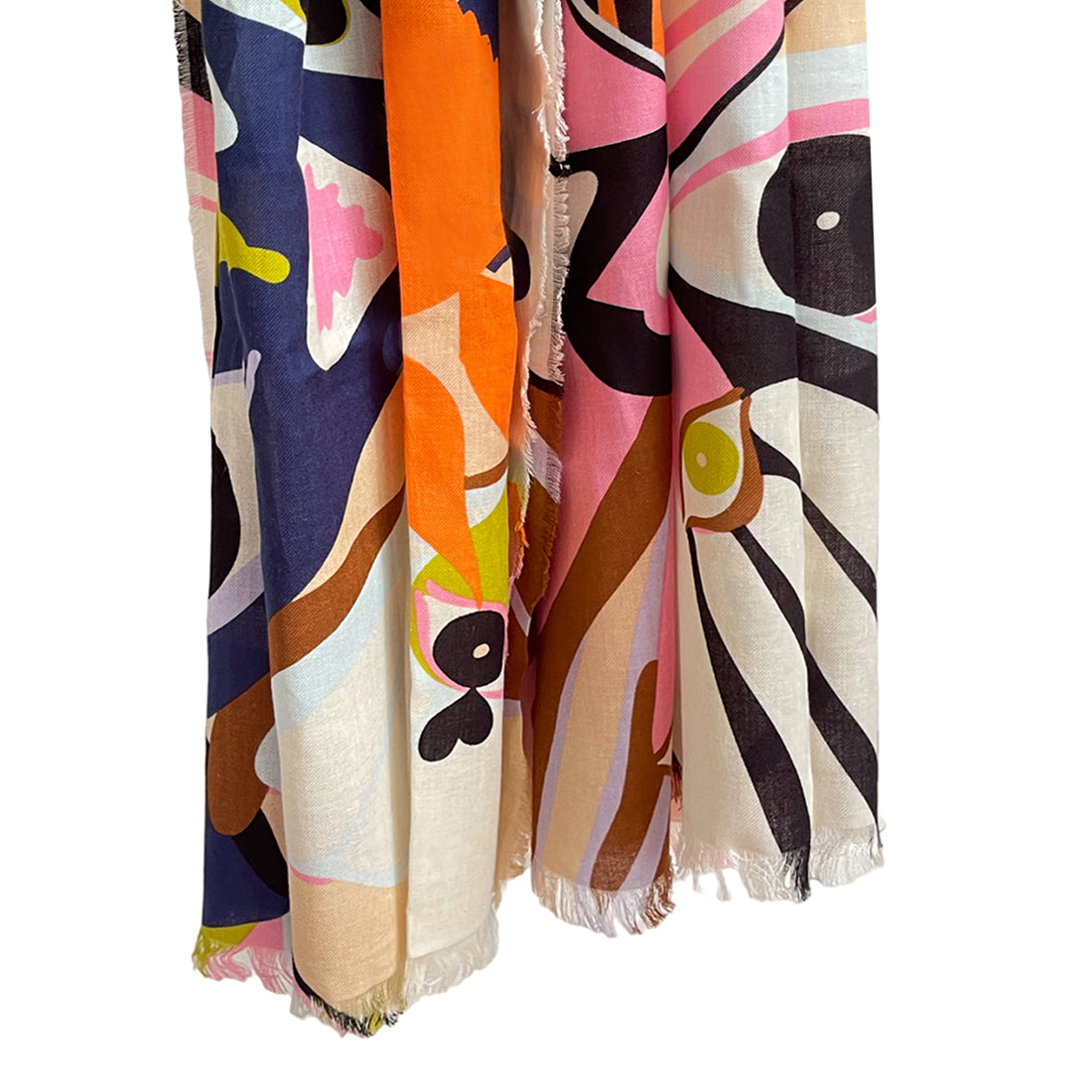 Multicolor Pastel Evil Eye, Butterfly Patterns Abstract Printed Big Viscose Scarf