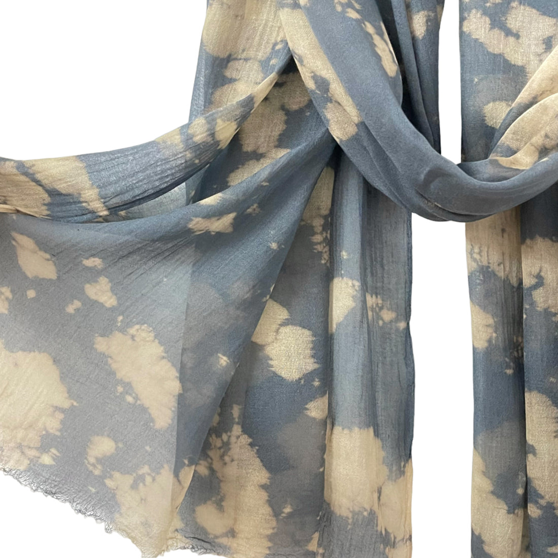Grey & Beige Crumple Tie Dye Modal Scarf with Italian Fringes