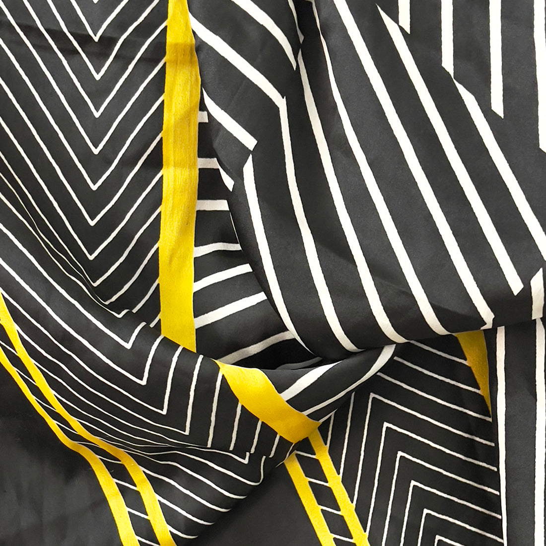 Black, Yellow & White Abstract Striped Satin Multipurpose Square Scarf