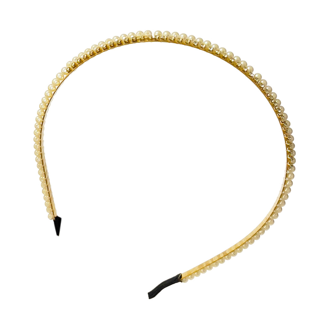 White Pearl & Diamante Studded Double Layer Gold-Toned Hairband