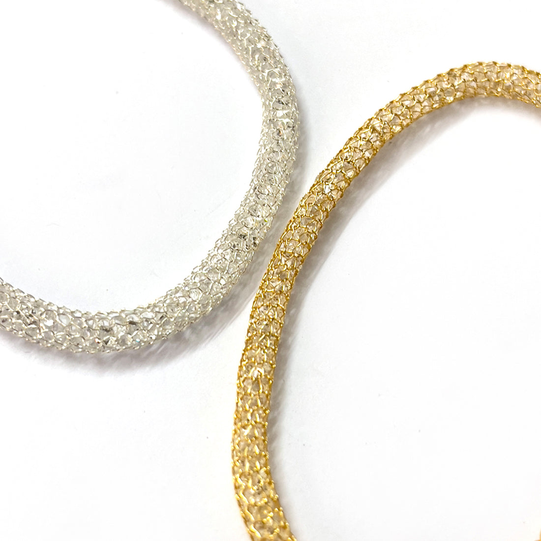 Sparkling Set Of 2 Metallic Mesh Silver And Gold Adjustable Bracelets