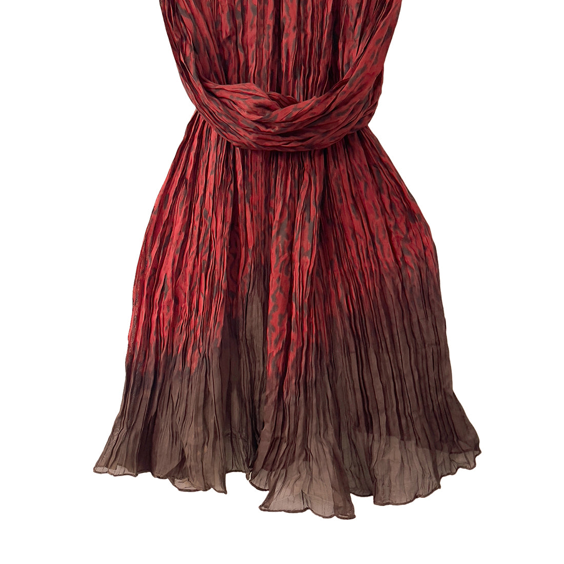Maroon & Brown Ombre Abstract Printed & Pleated Polyester Scarf