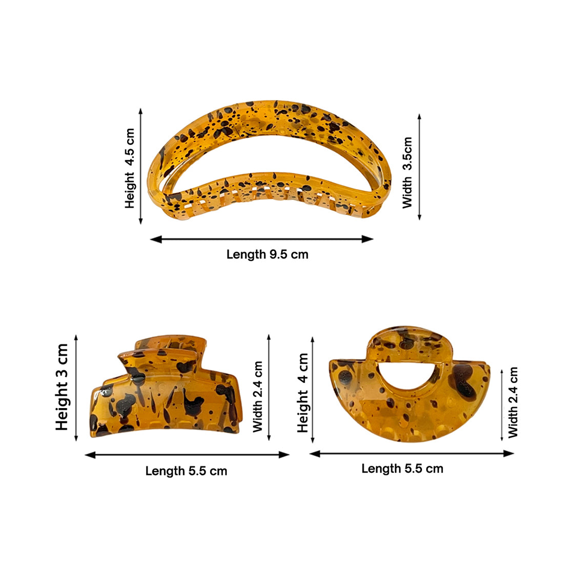 Set of 3 Orange Tortoise Shell Semi-Circle, Rectangular & Oversized Banana Claw Clips