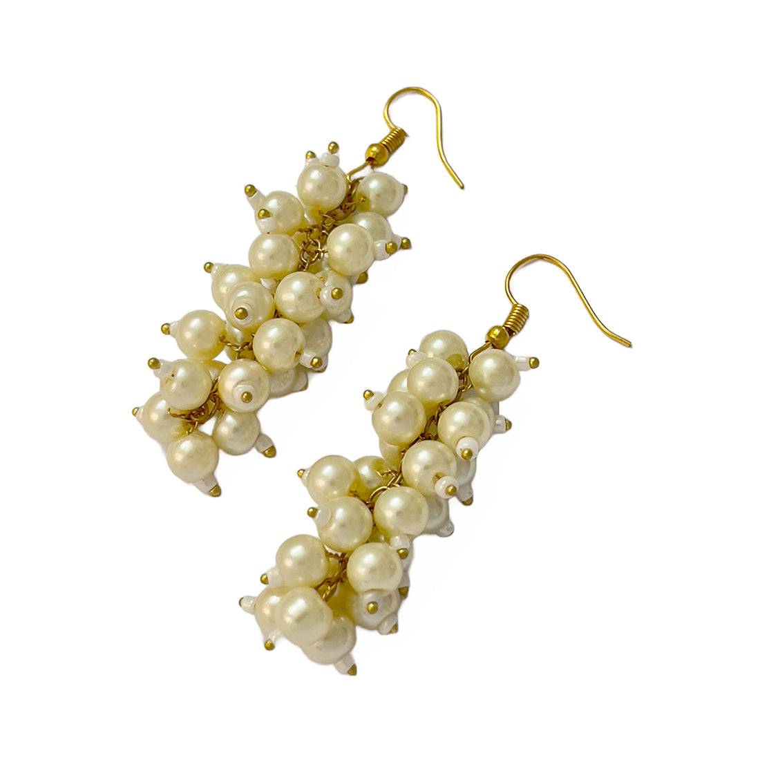 White and Gold Pearl Studded Evening Party Set of Necklace, Earrings & Bracelet for Women