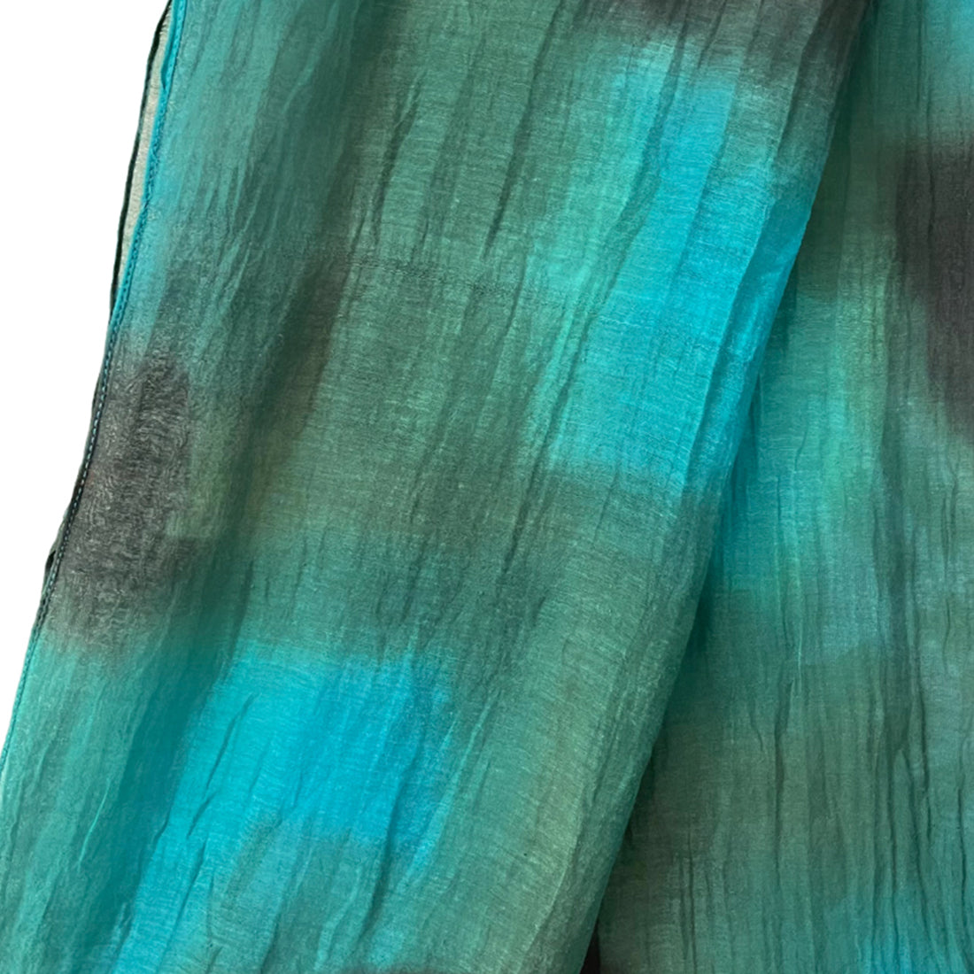 Shades of Green Ombre Patches Silk-Cotton Blend Crinkle Effect Scarf