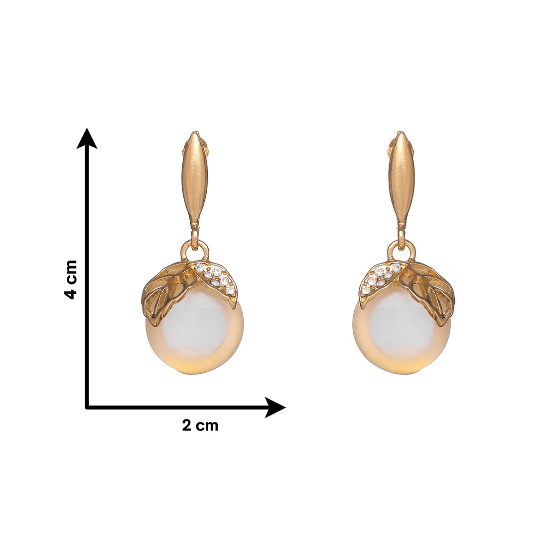 Elegant Leaf Pattern Gold-Toned Earrings With Moonstone And Diamonti Drops