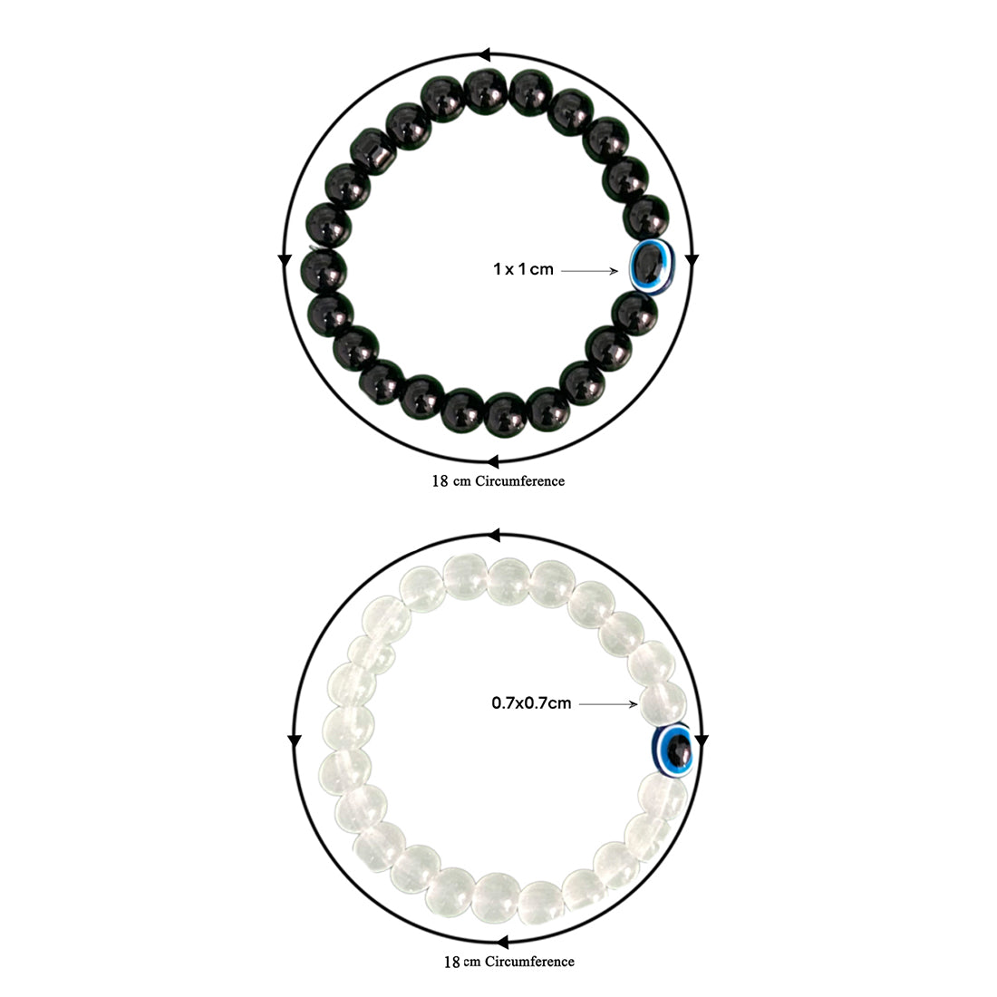 Set of 2 Evil Eye with Black & White Beaded Bracelets