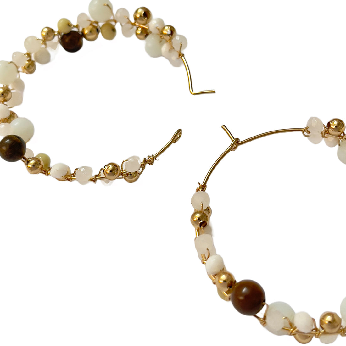 White and Gold Color Oversized Beaded Boho Hoop Earrings for Women