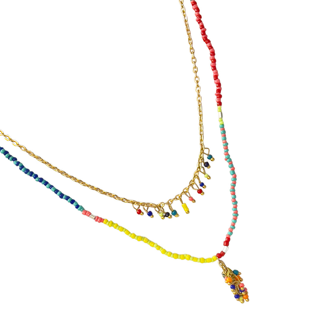 Multicolor Beaded Gold-Toned Long Layered Necklace