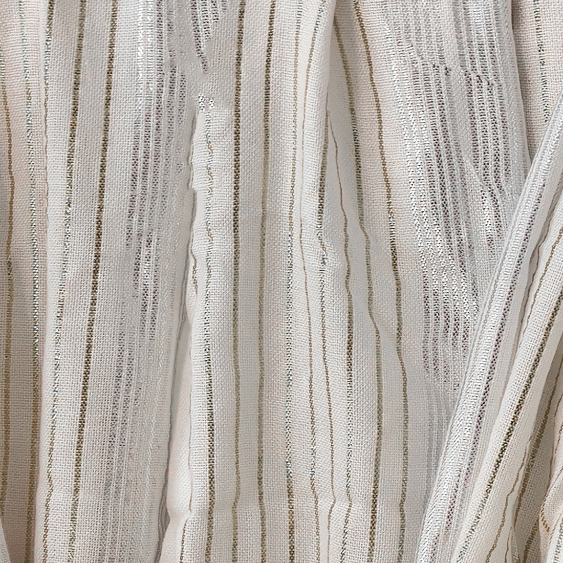 Contemporary Silver & Gold Lurex Striped White Tassel Scarf