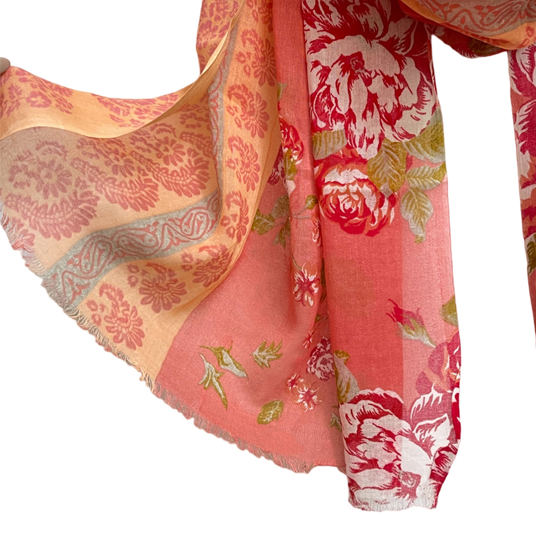 Orange & White Double Shaded Abstract Rose Floral & Motifs Printed Viscose Scarf
