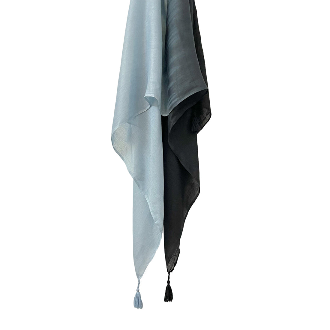Black & Grey Ombre Double Shaded Viscose Scarf with Corner Tassels