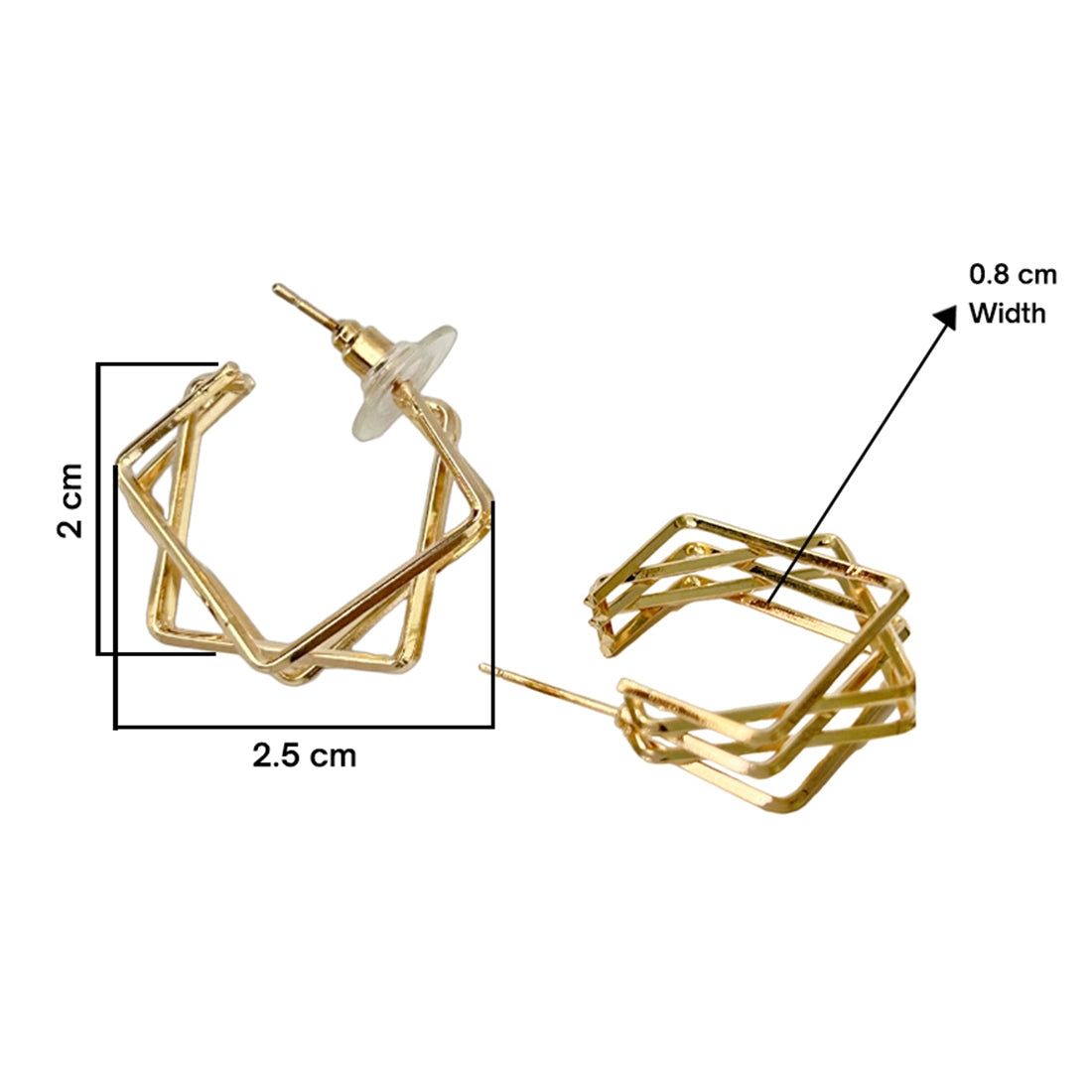 Layered Overlapping Square Gold-Toned Star Shaped Open-Hoop Earrings