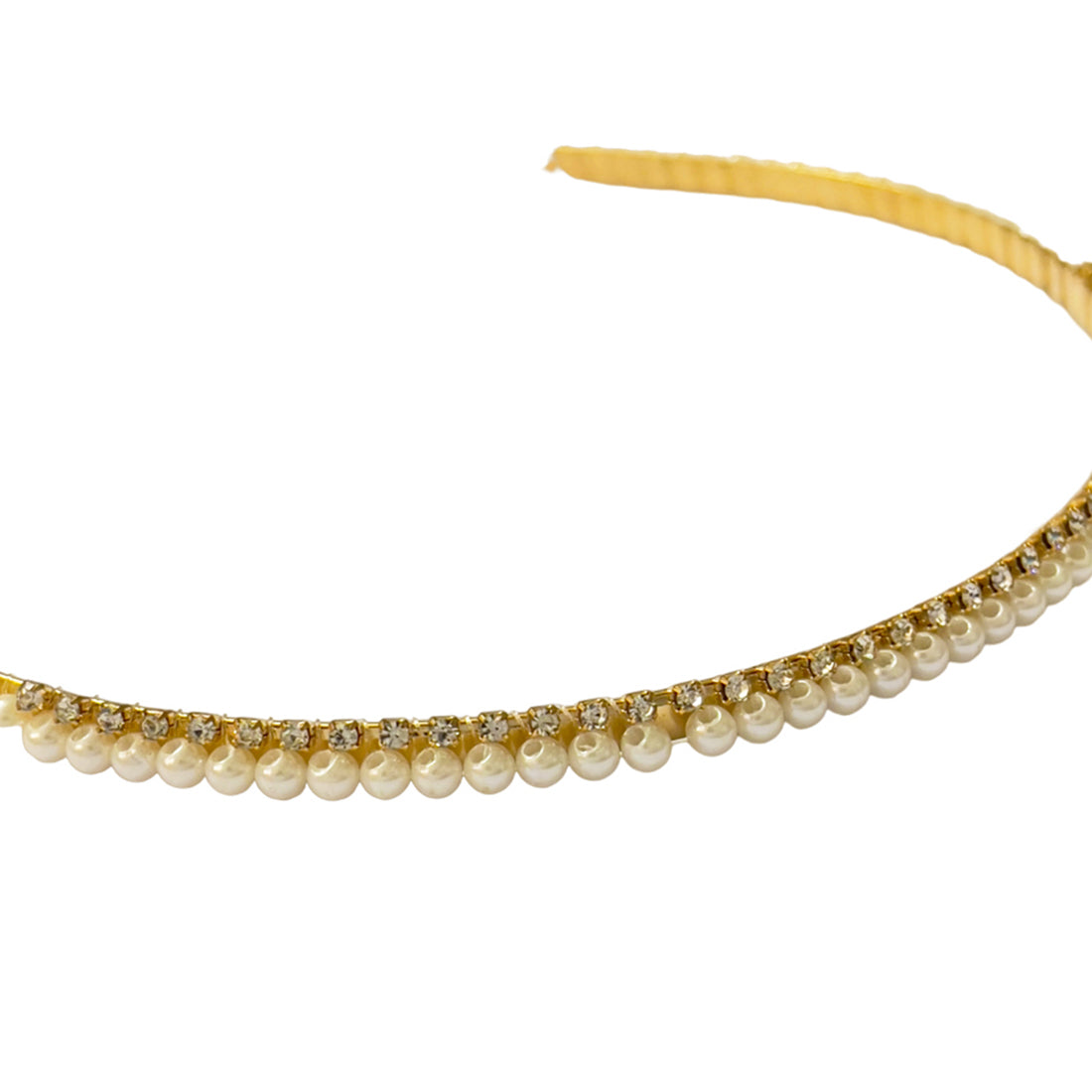 White Pearl & Diamante Studded Double Layer Gold-Toned Hairband
