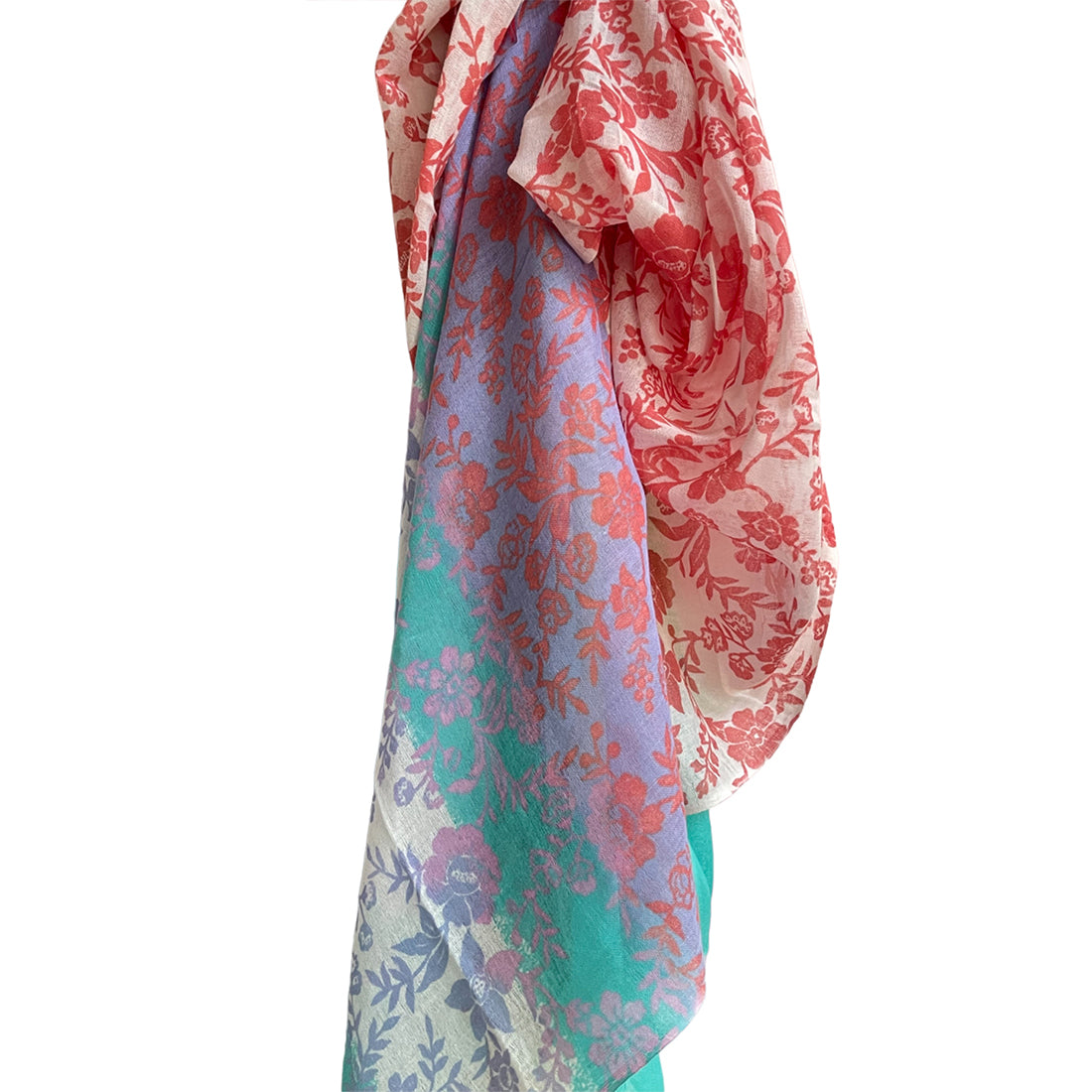 Red, Green, Blue & White Abstract Floral & Paisley Printed Viscose Scarf