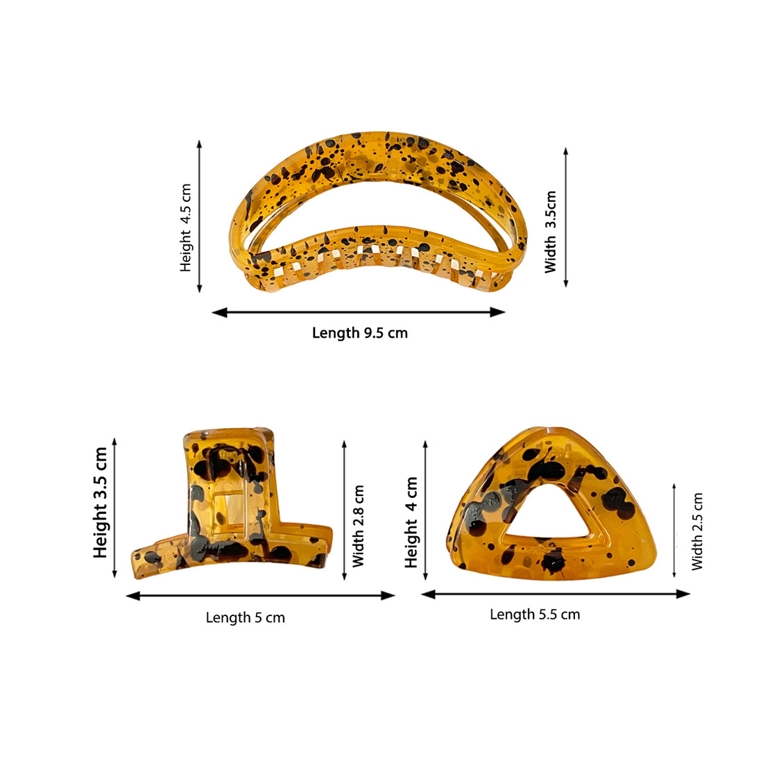 Set of 3 Orange Tortoise Shell Triangular, Rectangular & Oversized Banana Claw Clips