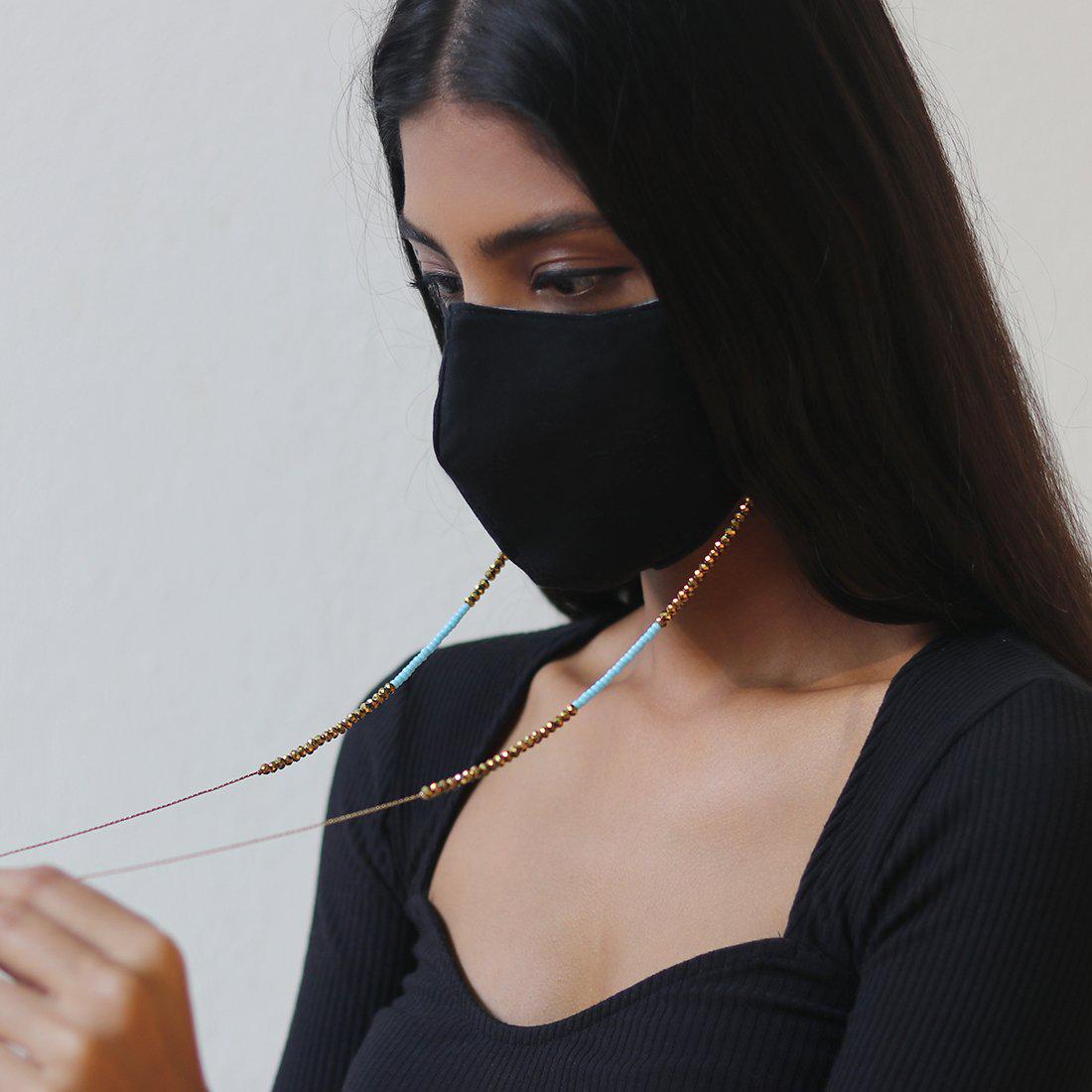METALLIC BEADED MASK & SUNGLASS CHAIN