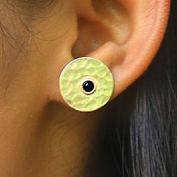 HANDCRAFTED BRASS HAMMERED GEOMETRIC STUD EARRINGS