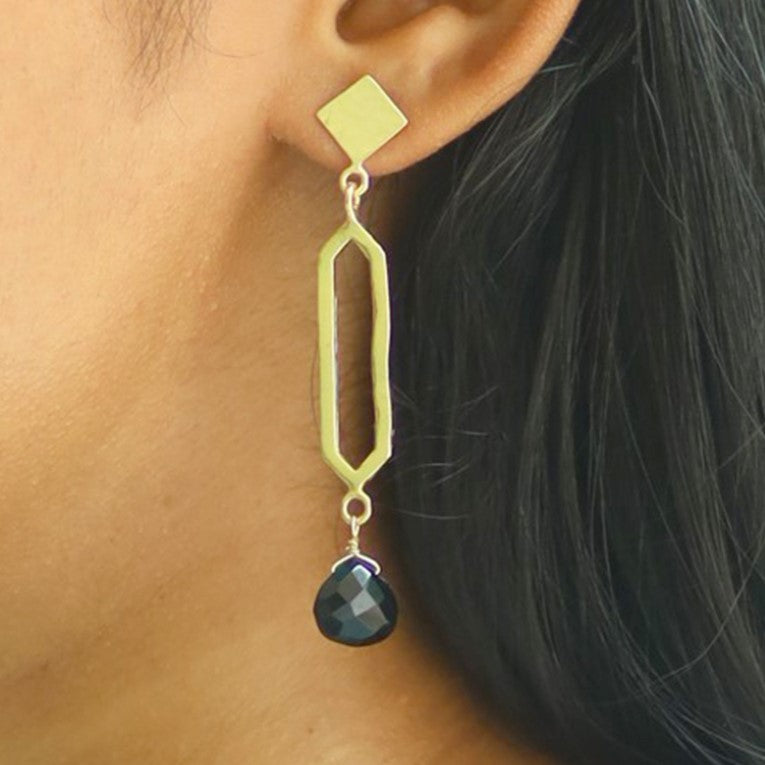 HANDCRAFTED BRASS HAMMERED GEOMETRIC DROP EARRINGS