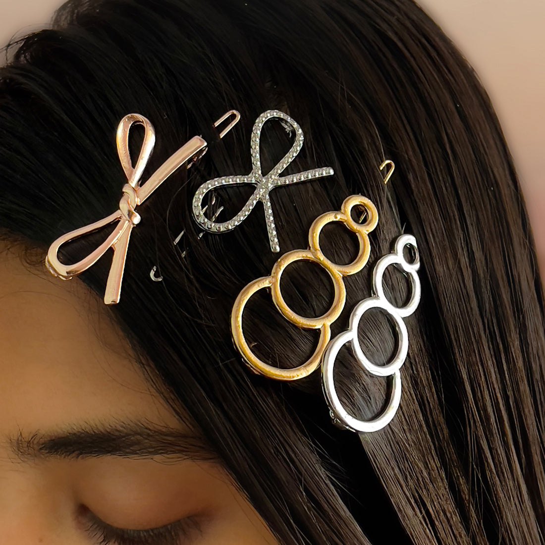 Set Of Six Statement Metallic Gold & Silver-Toned Hairclips