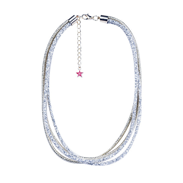 SILVER MULTI-STRAND GLITTER CRYSTAL STATEMENT NECKLACE