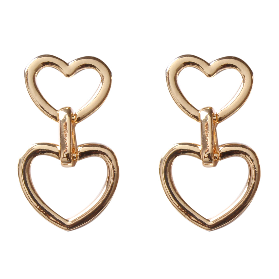 CONTEMPORARY HEART GOLD-TONED DOUBLE DROP EARRINGS