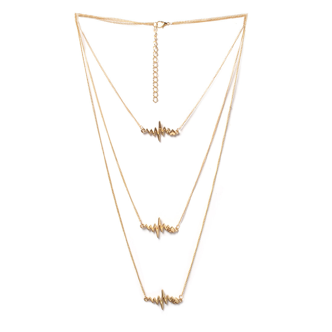 Heartbeat Pendants Statement Gold-Toned Long Layered Necklace