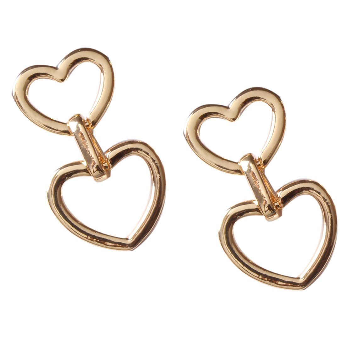 CONTEMPORARY HEART GOLD-TONED DOUBLE DROP EARRINGS