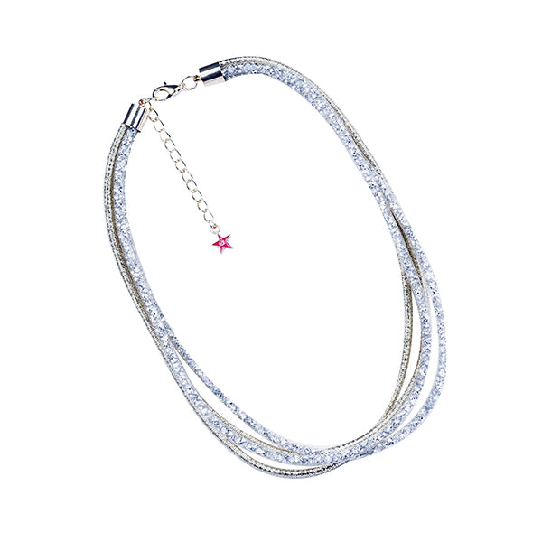 SILVER MULTI-STRAND GLITTER CRYSTAL STATEMENT NECKLACE