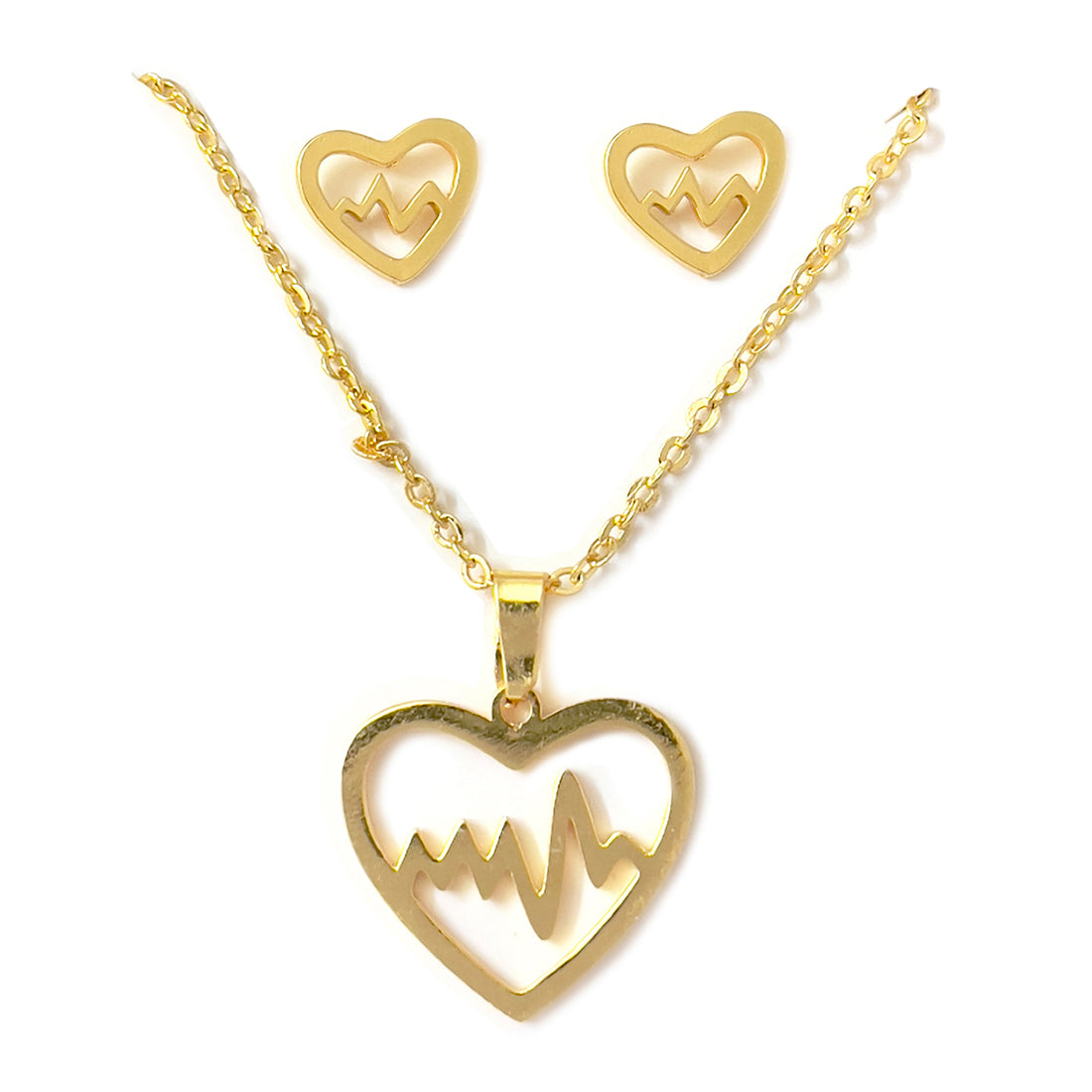 SET OF TWO HEARTBEAT GOLD-TONED PENDANT NECKLACE & EARRINGS SET