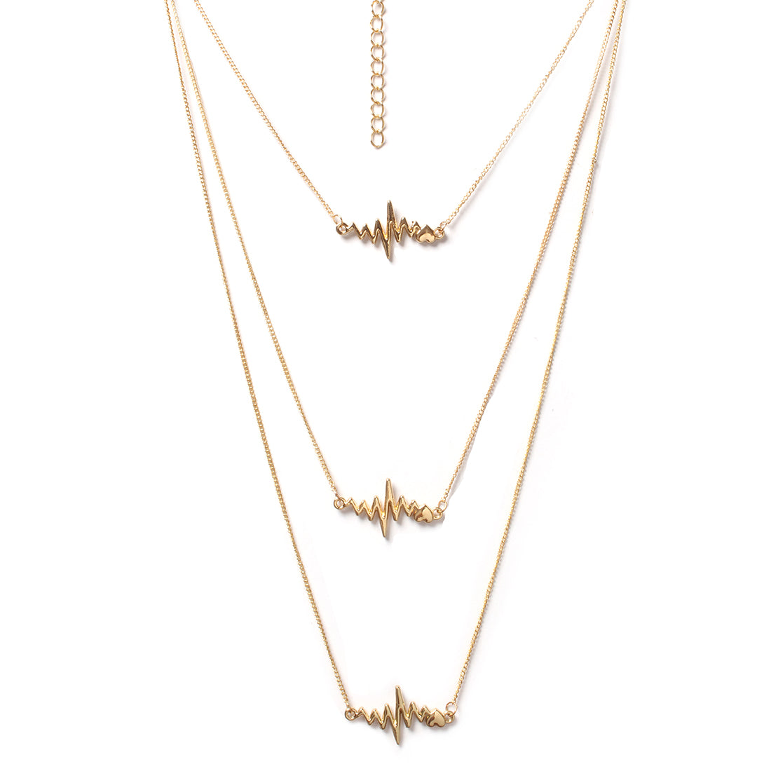 Heartbeat Pendants Statement Gold-Toned Long Layered Necklace