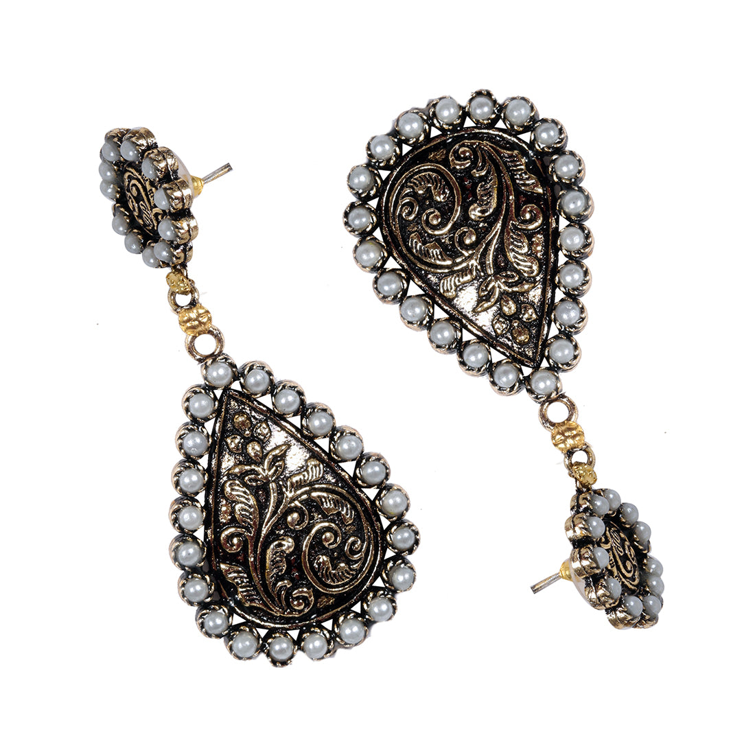 Ethnic Pearl Studded Antique Gold Drop Earrings