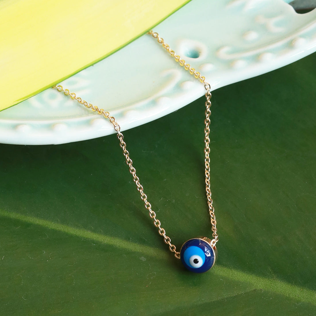 Evil Eye Circular Mini Pendant Gold-Toned Dainty Necklace