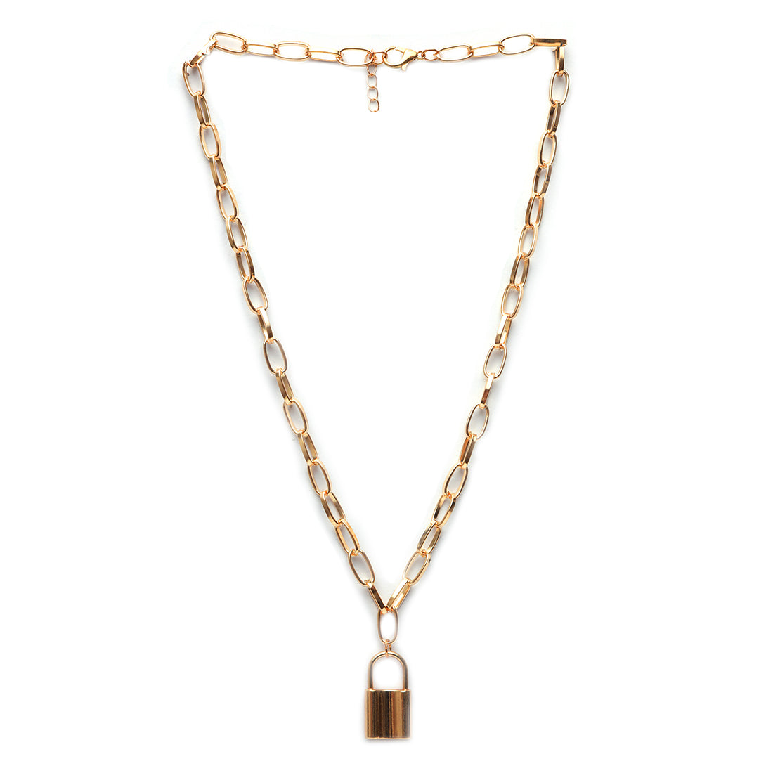 Chunky Chain-Link Gold-Toned Lock Pendant Necklace & Bracelet Set