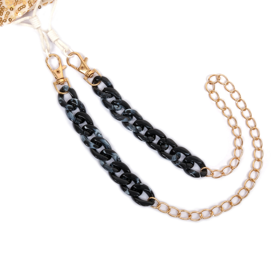 METALLIC GOLD-TONED CHAIN-LINK MARBLE BLACK ACRYLIC MASK CHAIN OR SUNGLASS CHAIN