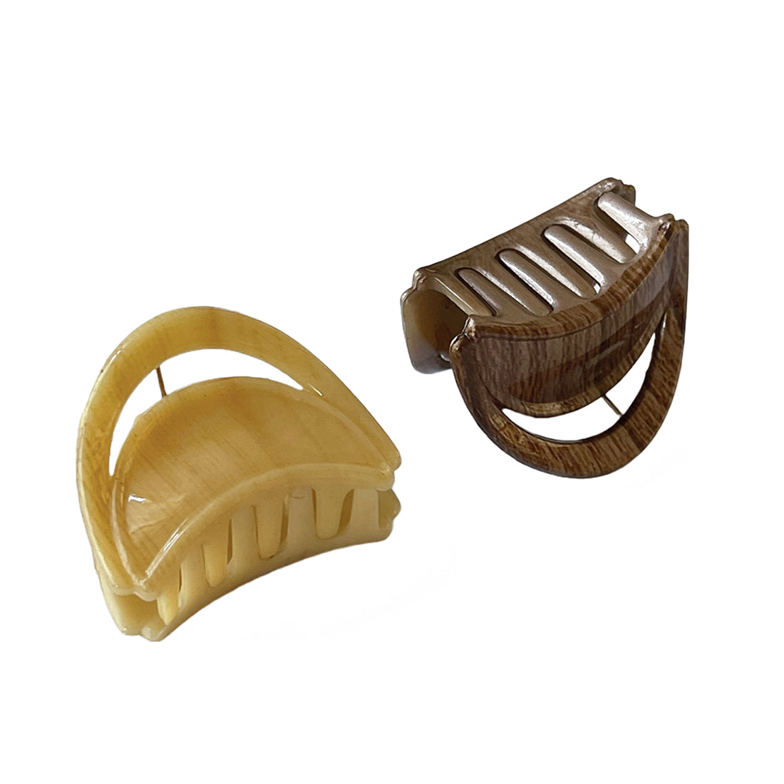 Set of Two Classic Brown & Beige Wood Pattern Claw Clutch Clips