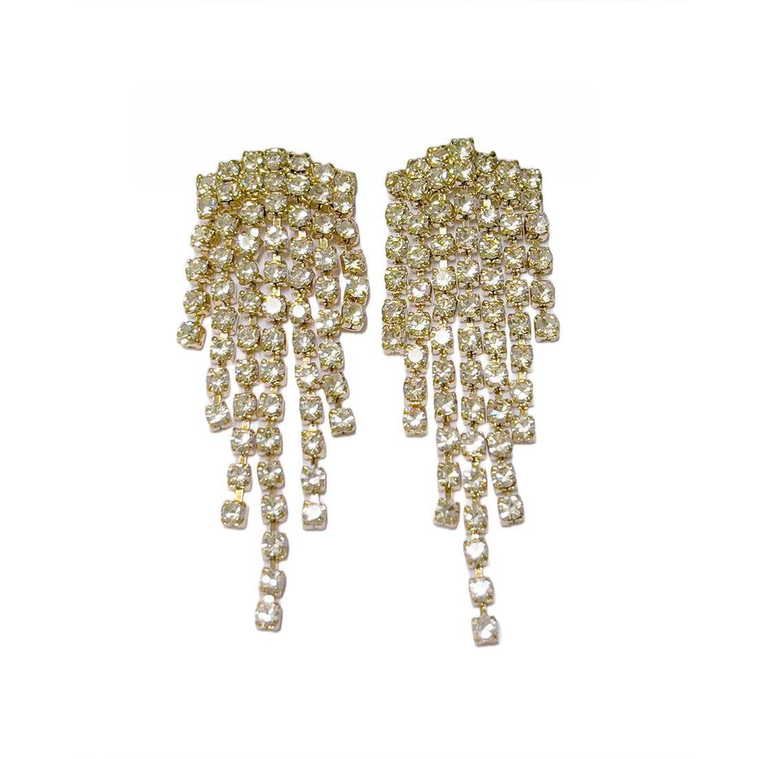 Ayesha Contemporary White Diamante Crystal Studded Gold-Toned Tassel Drop Earrings