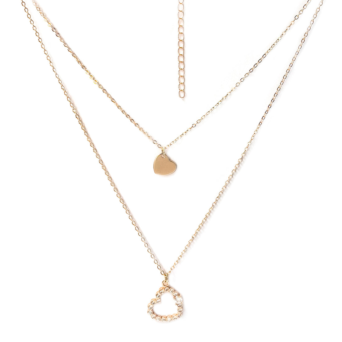Set Of Two Heart & Diamante Rose Studded Layered Mini Pendant Gold-Toned Necklace & Earrings
