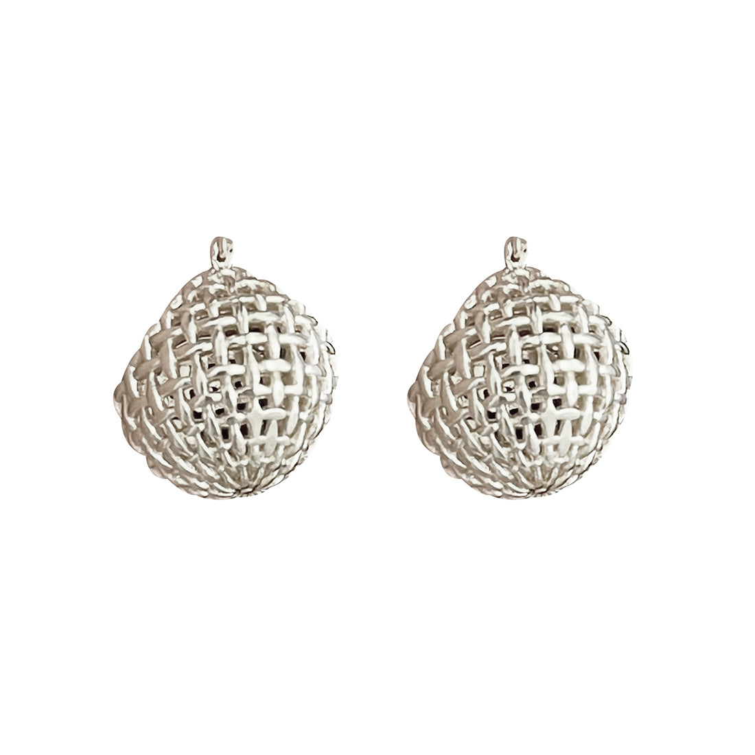 Contemporary Bold Silver-Toned Metallic Mini Disco Ball Basket Hoop Earrings