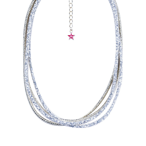 SILVER MULTI-STRAND GLITTER CRYSTAL STATEMENT NECKLACE